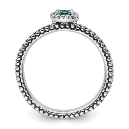 Sterlingsilber Stapelbar Expressions Karo Schliff Aquamarin Antikisiert Ring