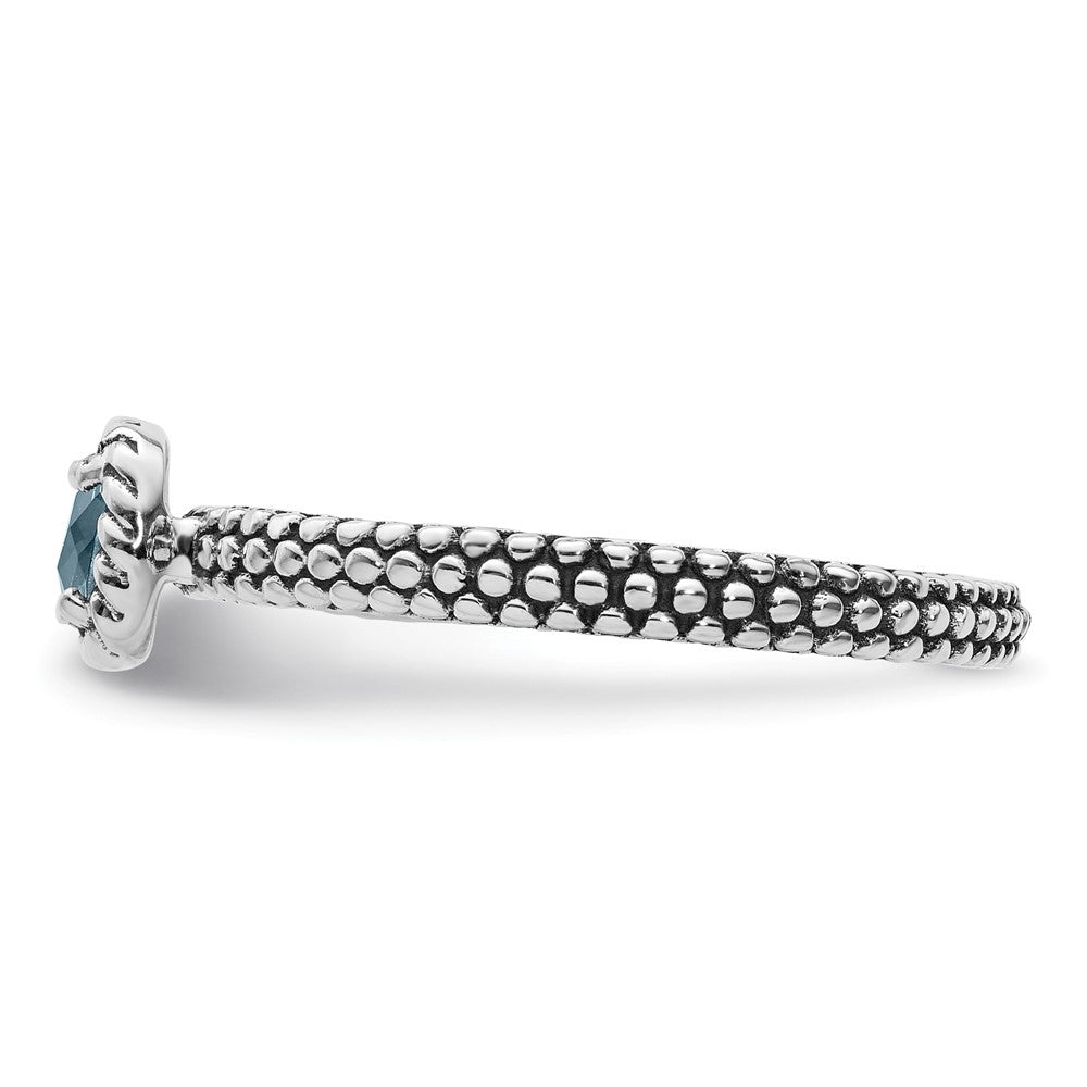Sterlingsilber Stapelbar Expressions Karo Schliff Aquamarin Antikisiert Ring