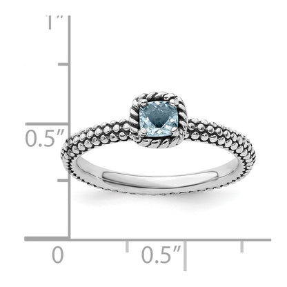 Sterlingsilber Stapelbar Expressions Karo Schliff Aquamarin Antikisiert Ring
