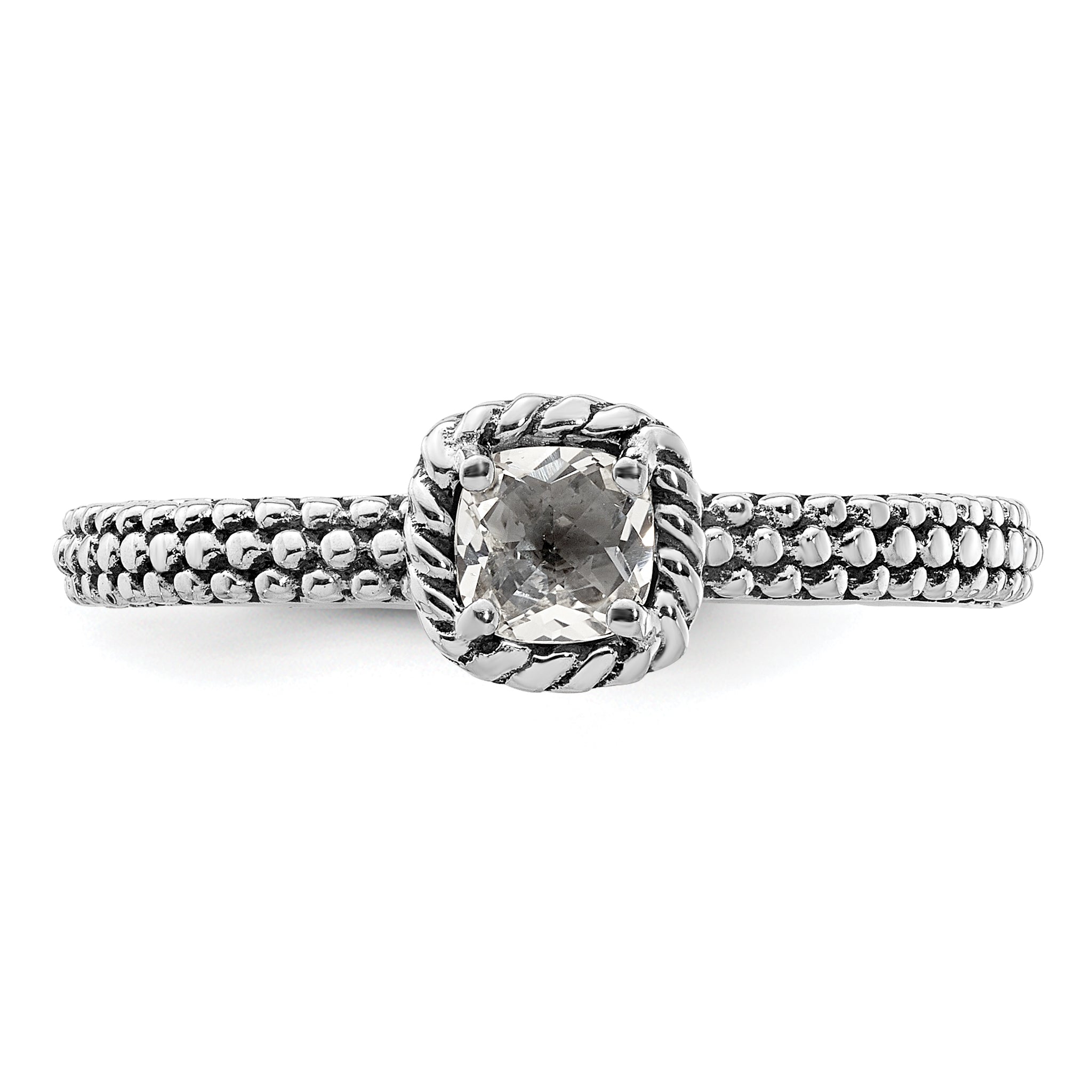Sterlingsilber Stapelbar Expressions Karo Schliff Weiß Topas Antikisiert Ring