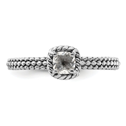 Sterlingsilber Stapelbar Expressions Karo Schliff Weiß Topas Antikisiert Ring