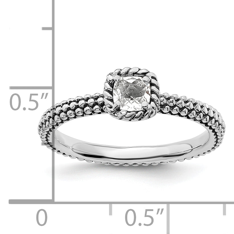 Sterlingsilber Stapelbar Expressions Karo Schliff Weiß Topas Antikisiert Ring