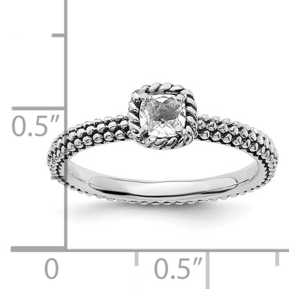 Sterlingsilber Stapelbar Expressions Karo Schliff Weiß Topas Antikisiert Ring