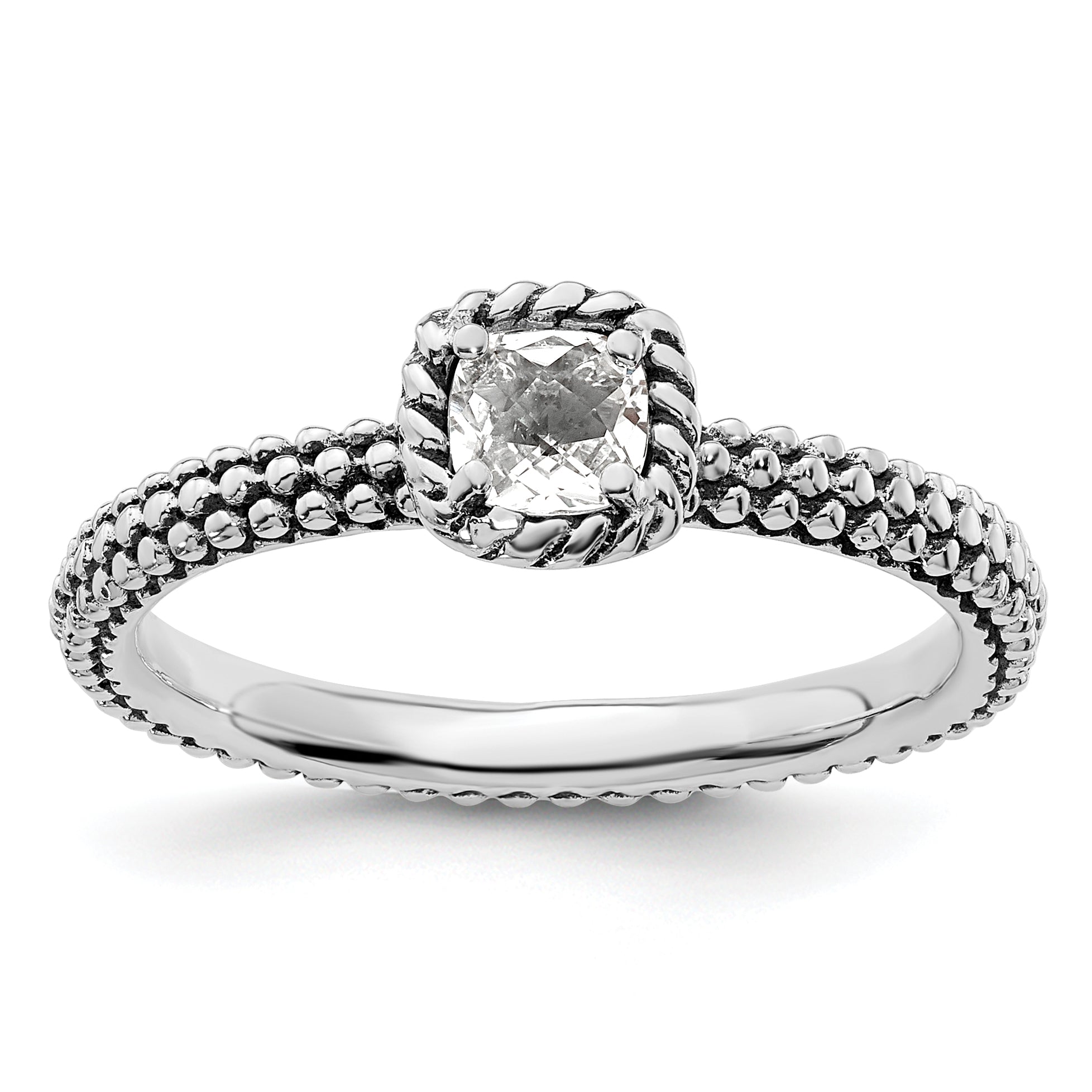 Sterlingsilber Stapelbar Expressions Karo Schliff Weiß Topas Antikisiert Ring