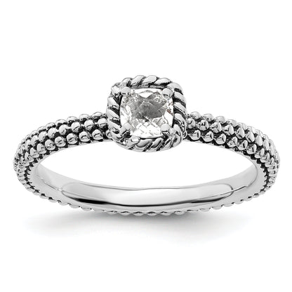 Sterlingsilber Stapelbar Expressions Karo Schliff Weiß Topas Antikisiert Ring