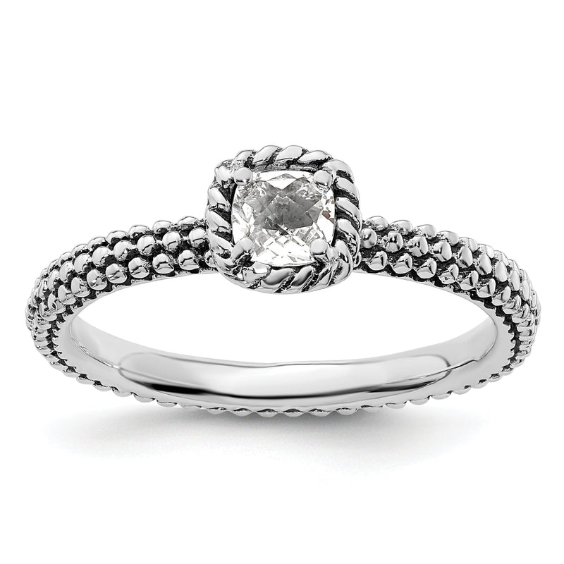Sterlingsilber Stapelbar Expressions Karo Schliff Weiß Topas Antikisiert Ring