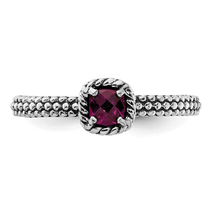Sterlingsilber Stapelbar Expressions Karo Schliff Rhodolith Granat Ring