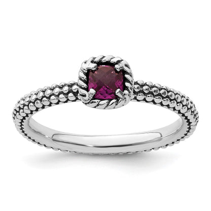 Sterlingsilber Stapelbar Expressions Karo Schliff Rhodolith Granat Ring