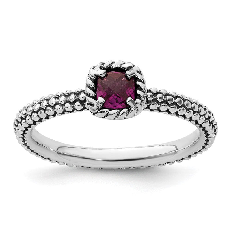 Sterlingsilber Stapelbar Expressions Karo Schliff Rhodolith Granat Ring