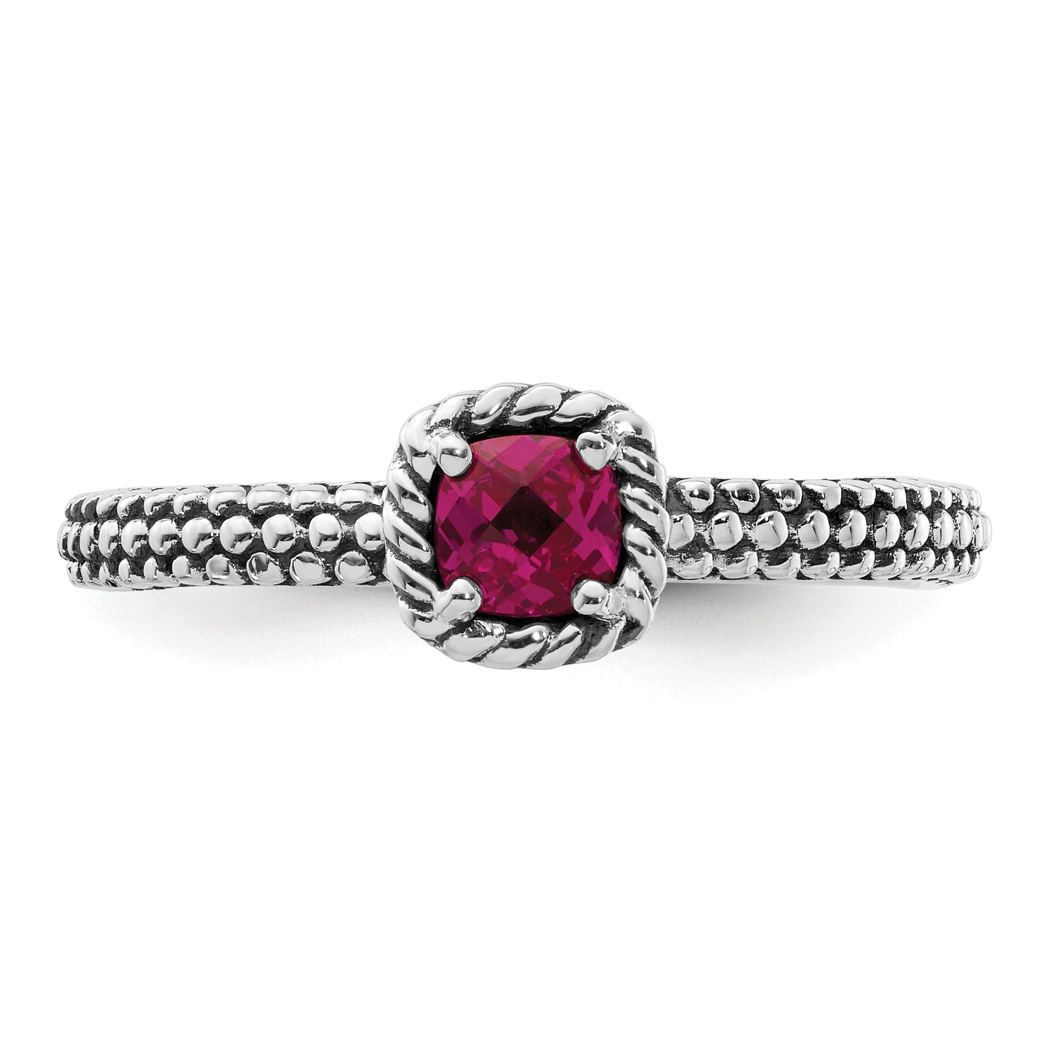 Sterlingsilber Stapelbar Expressions Karo Schliff Cr Rubin Antikisiert Ring