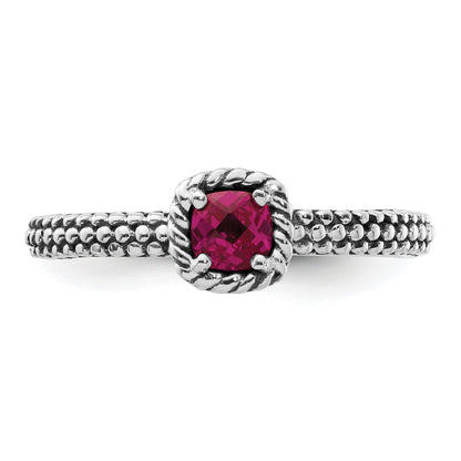 Sterlingsilber Stapelbar Expressions Karo Schliff Cr Rubin Antikisiert Ring