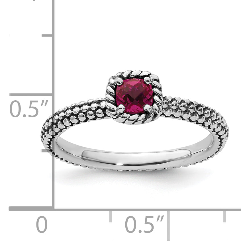 Sterlingsilber Stapelbar Expressions Karo Schliff Cr Rubin Antikisiert Ring