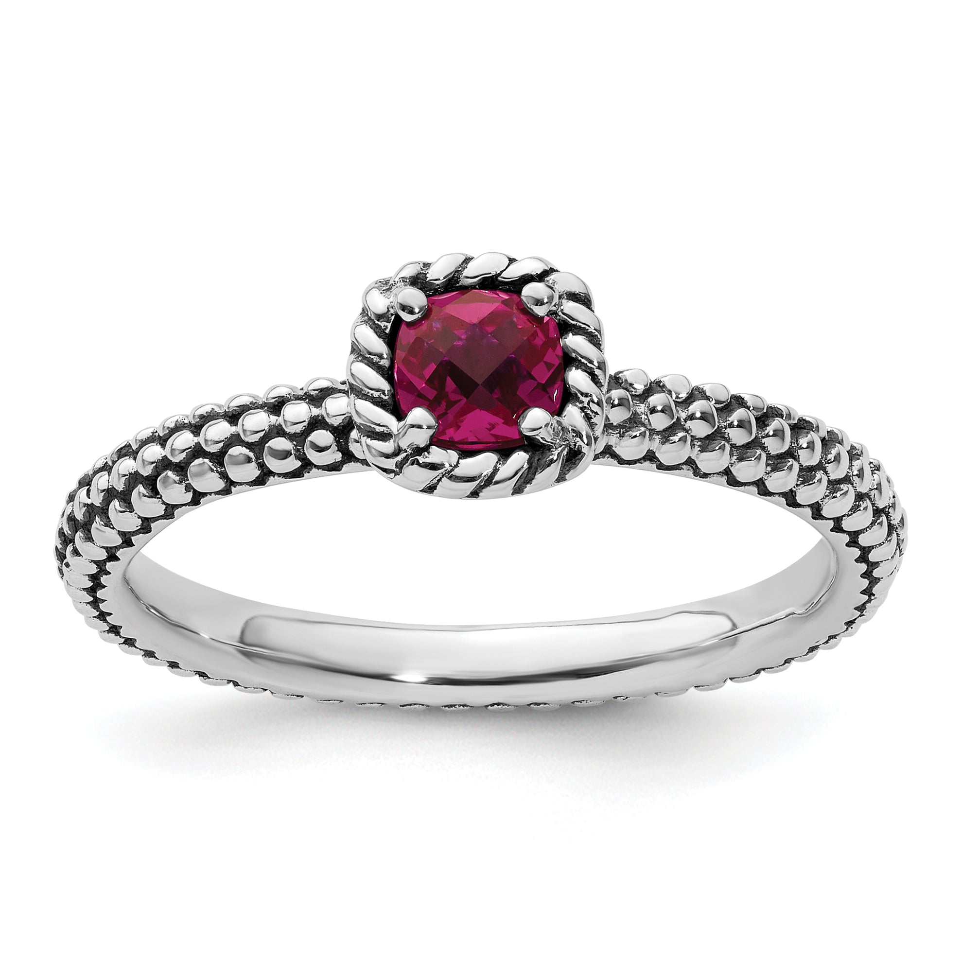 Sterlingsilber Stapelbar Expressions Karo Schliff Cr Rubin Antikisiert Ring