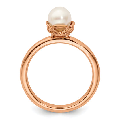 Sterlingsilber Stack Exp. Weiß Fw Zuchtperle Rosa Beschichtet Ring