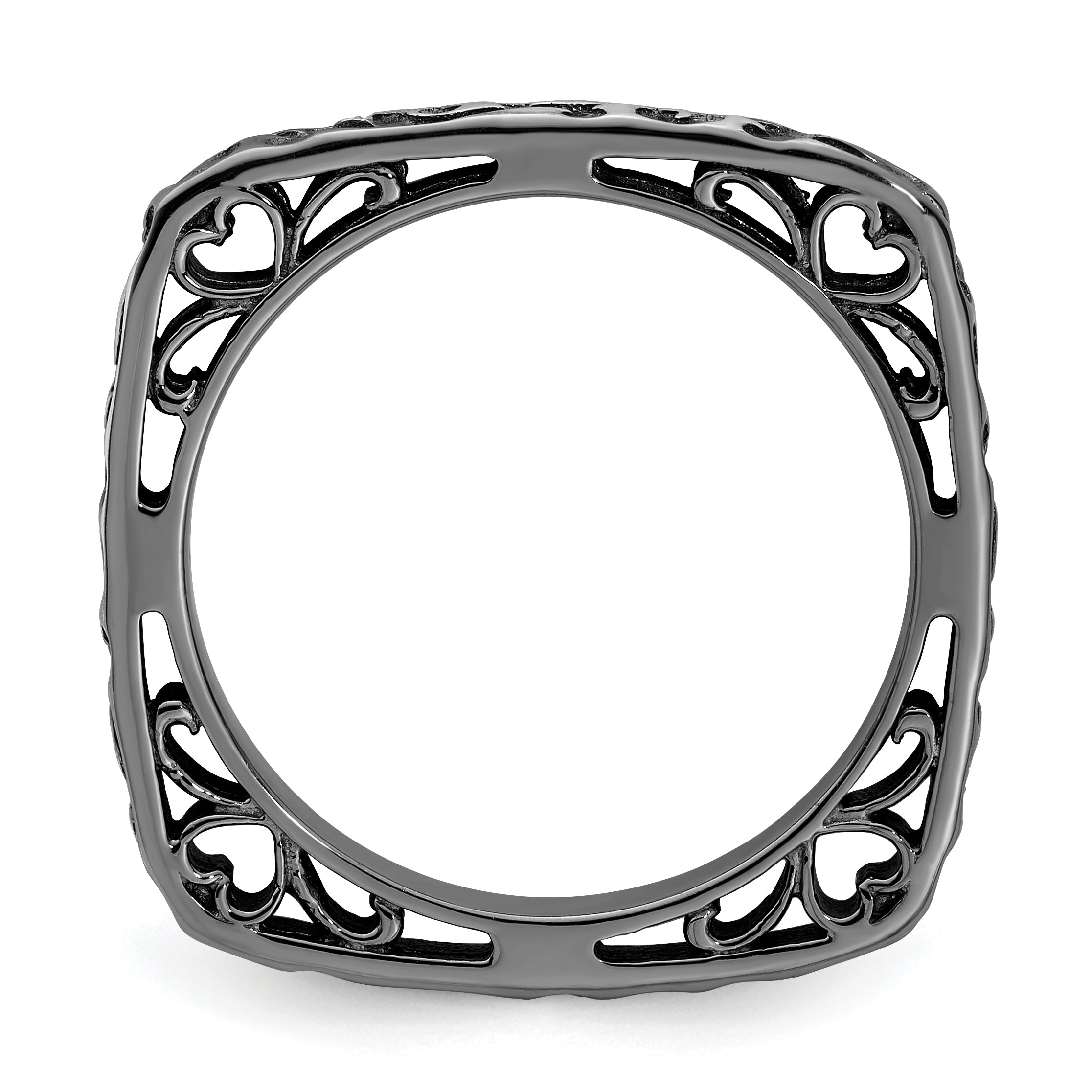 Sterlingsilber Stapelbar Expressions Poliert Schwarz Beschichtet Quadratisch Ring