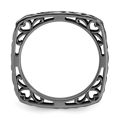Sterlingsilber Stapelbar Expressions Poliert Schwarz Beschichtet Quadratisch Ring