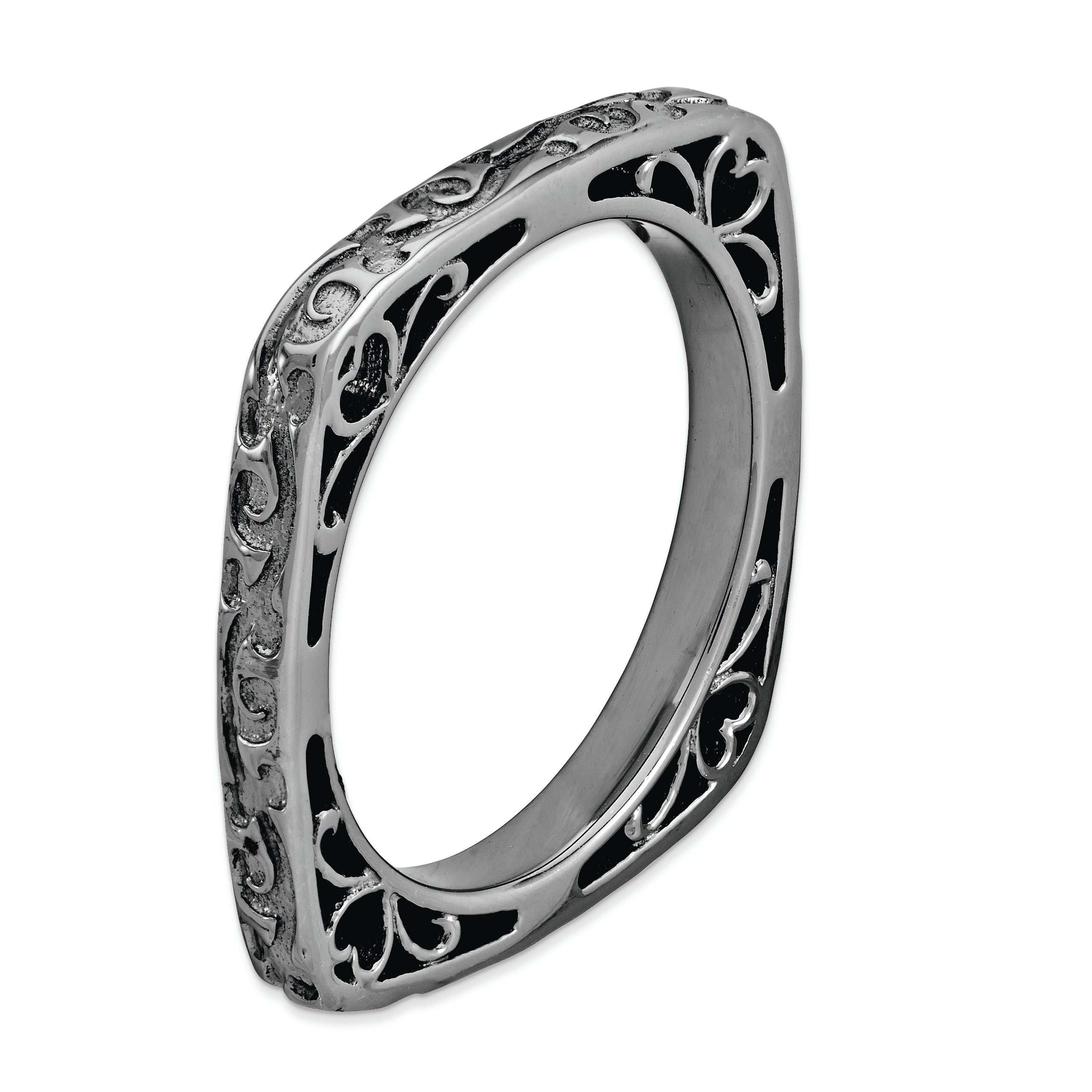 Sterlingsilber Stapelbar Expressions Poliert Schwarz Beschichtet Quadratisch Ring