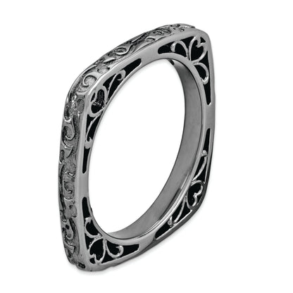 Sterlingsilber Stapelbar Expressions Poliert Schwarz Beschichtet Quadratisch Ring