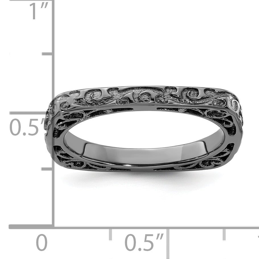 Sterlingsilber Stapelbar Expressions Poliert Schwarz Beschichtet Quadratisch Ring
