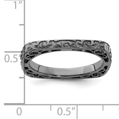 Sterlingsilber Stapelbar Expressions Poliert Schwarz Beschichtet Quadratisch Ring