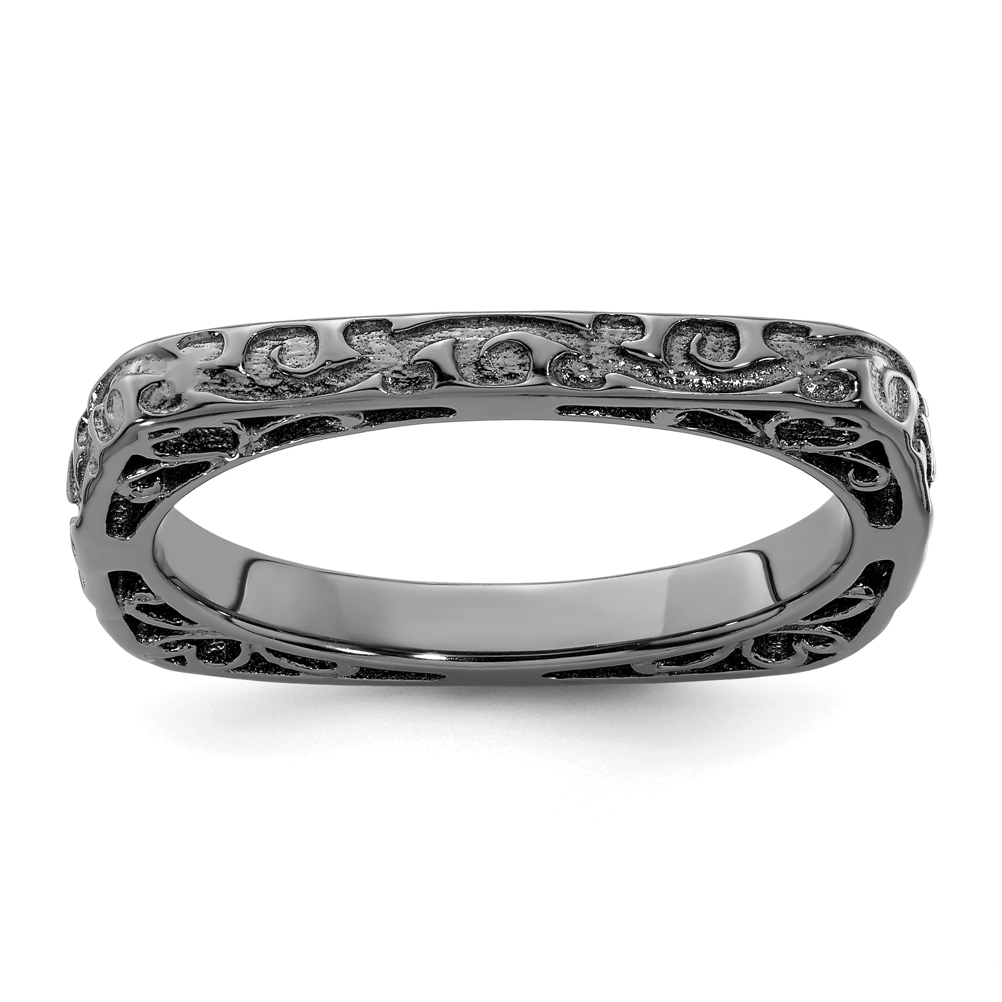 Sterlingsilber Stapelbar Expressions Poliert Schwarz Beschichtet Quadratisch Ring