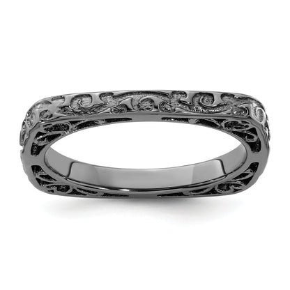 Sterlingsilber Stapelbar Expressions Poliert Schwarz Beschichtet Quadratisch Ring
