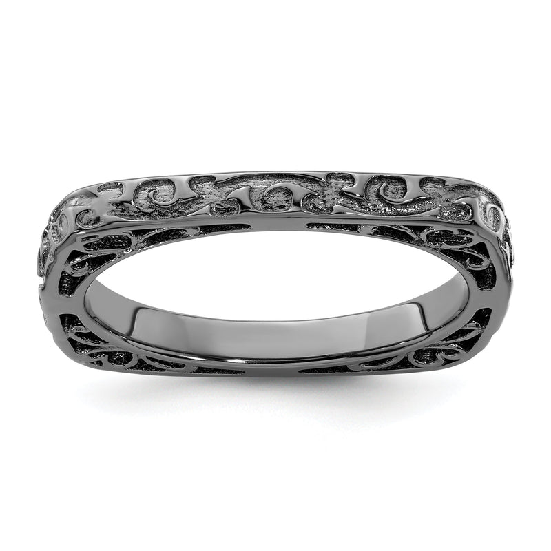 Sterlingsilber Stapelbar Expressions Poliert Schwarz Beschichtet Quadratisch Ring