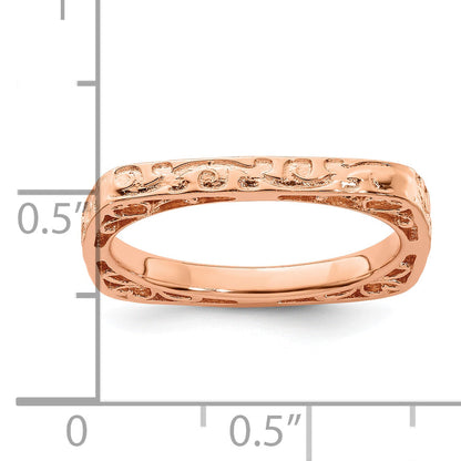 Sterlingsilber Stapelbar Expressions Poliert Rosa Beschichtet Quadratisch Ring