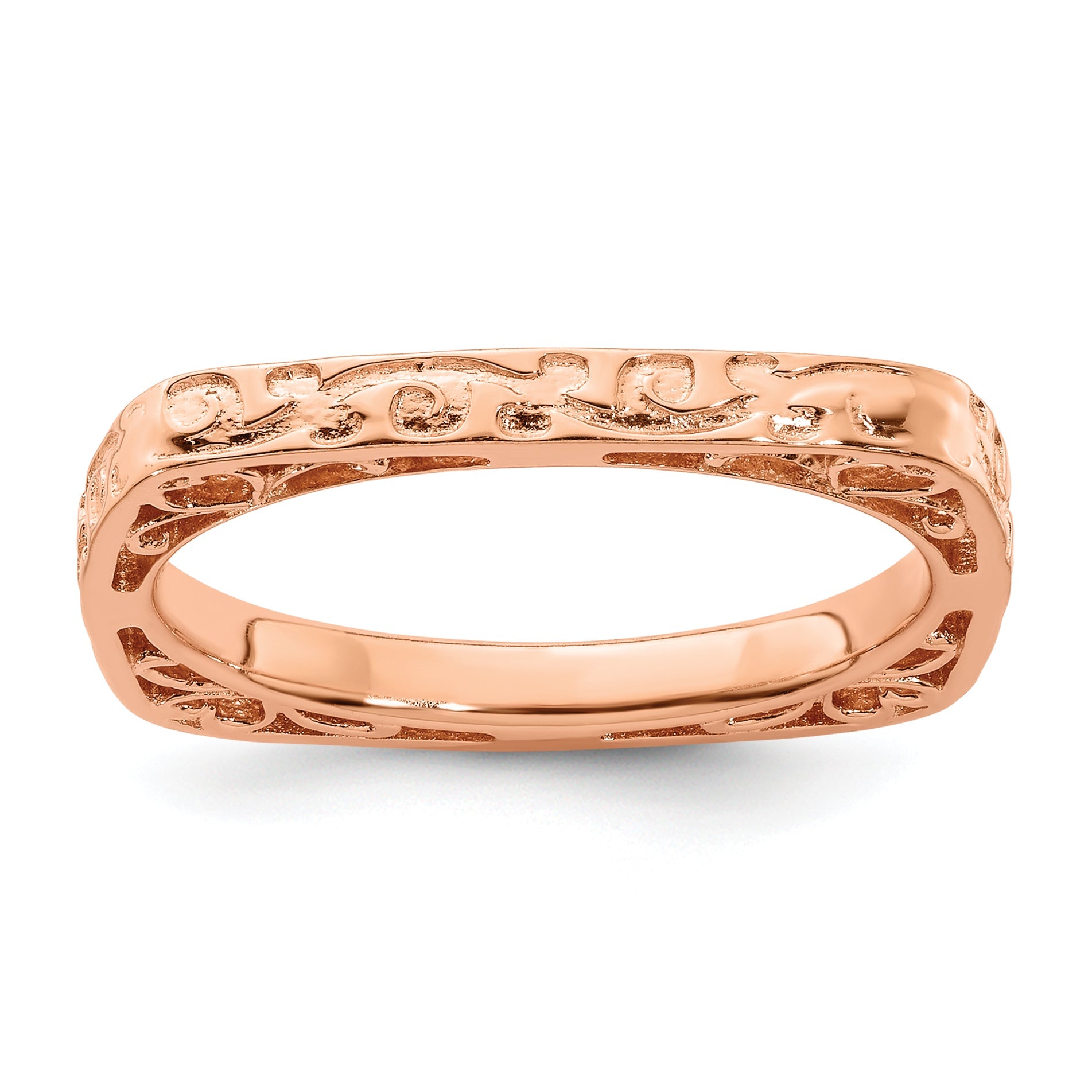 Sterlingsilber Stapelbar Expressions Poliert Rosa Beschichtet Quadratisch Ring