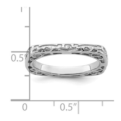 Sterlingsilber Stapelbar Expressions Poliert Rhodiniert Quadratisch Ring