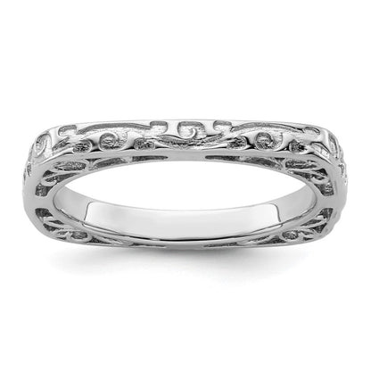 Sterlingsilber Stapelbar Expressions Poliert Rhodiniert Quadratisch Ring