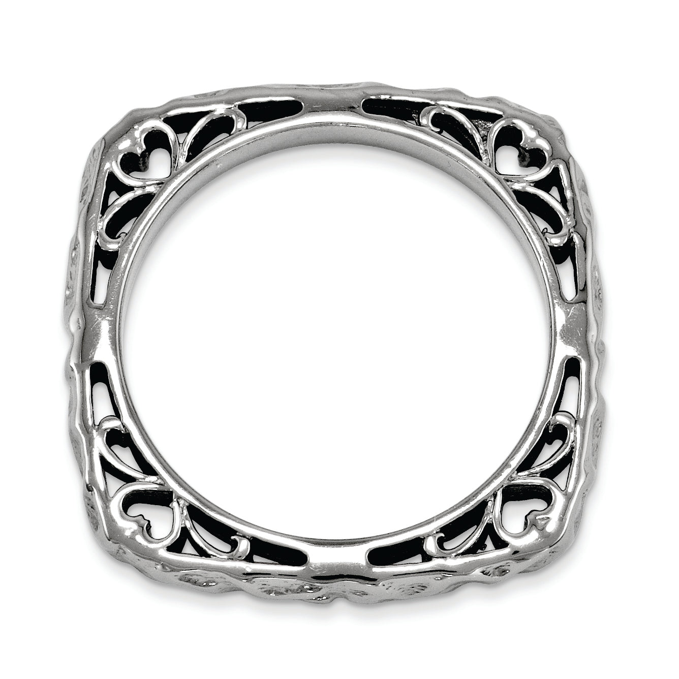Sterlingsilber Stapelbar Expressions Poliert Schwarz Platte Quadratisch Ring