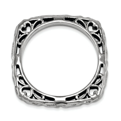 Sterlingsilber Stapelbar Expressions Poliert Schwarz Platte Quadratisch Ring