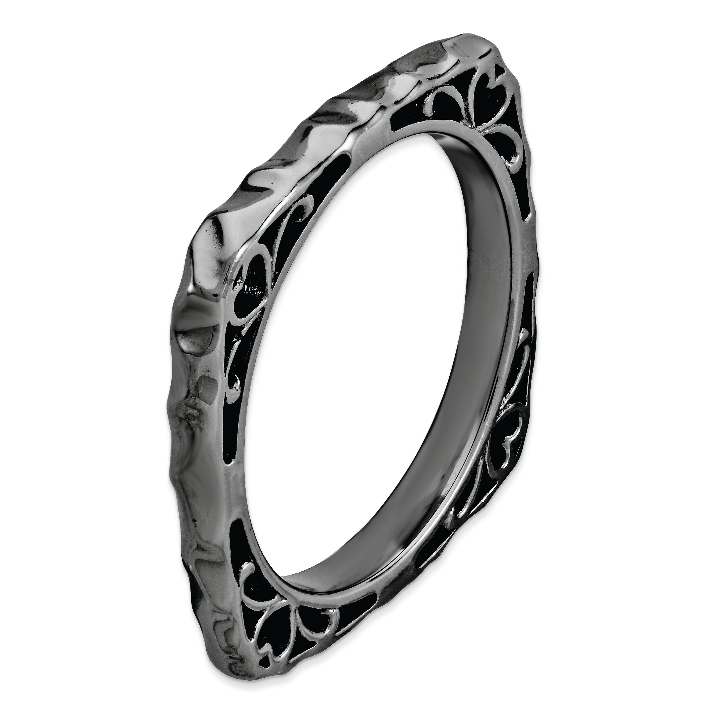 Sterlingsilber Stapelbar Expressions Poliert Schwarz Platte Quadratisch Ring