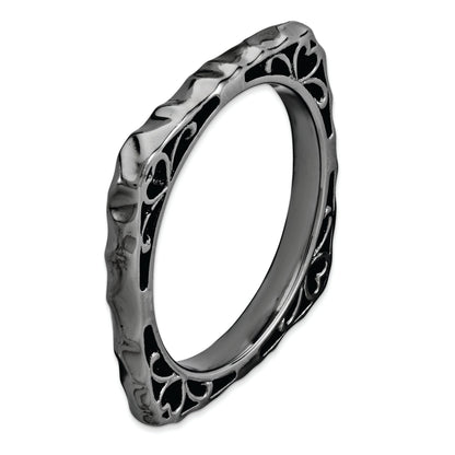 Sterlingsilber Stapelbar Expressions Poliert Schwarz Platte Quadratisch Ring