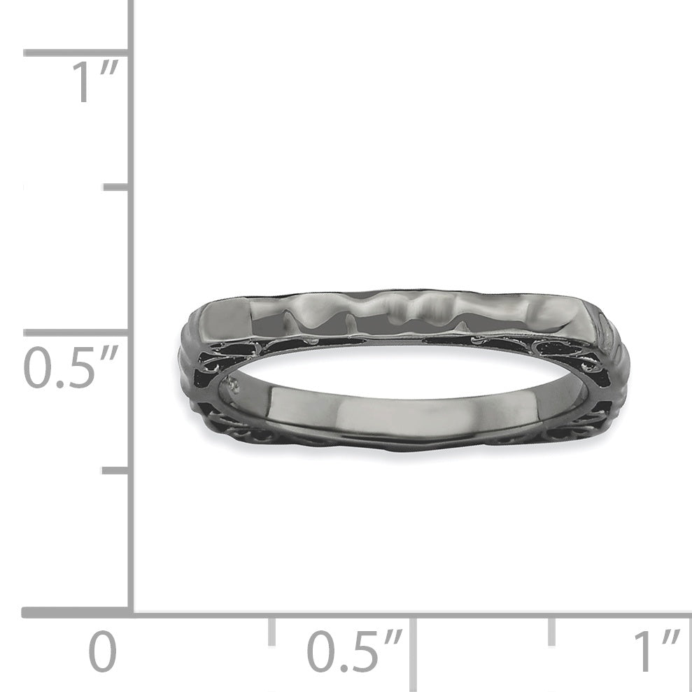 Sterlingsilber Stapelbar Expressions Poliert Schwarz Platte Quadratisch Ring