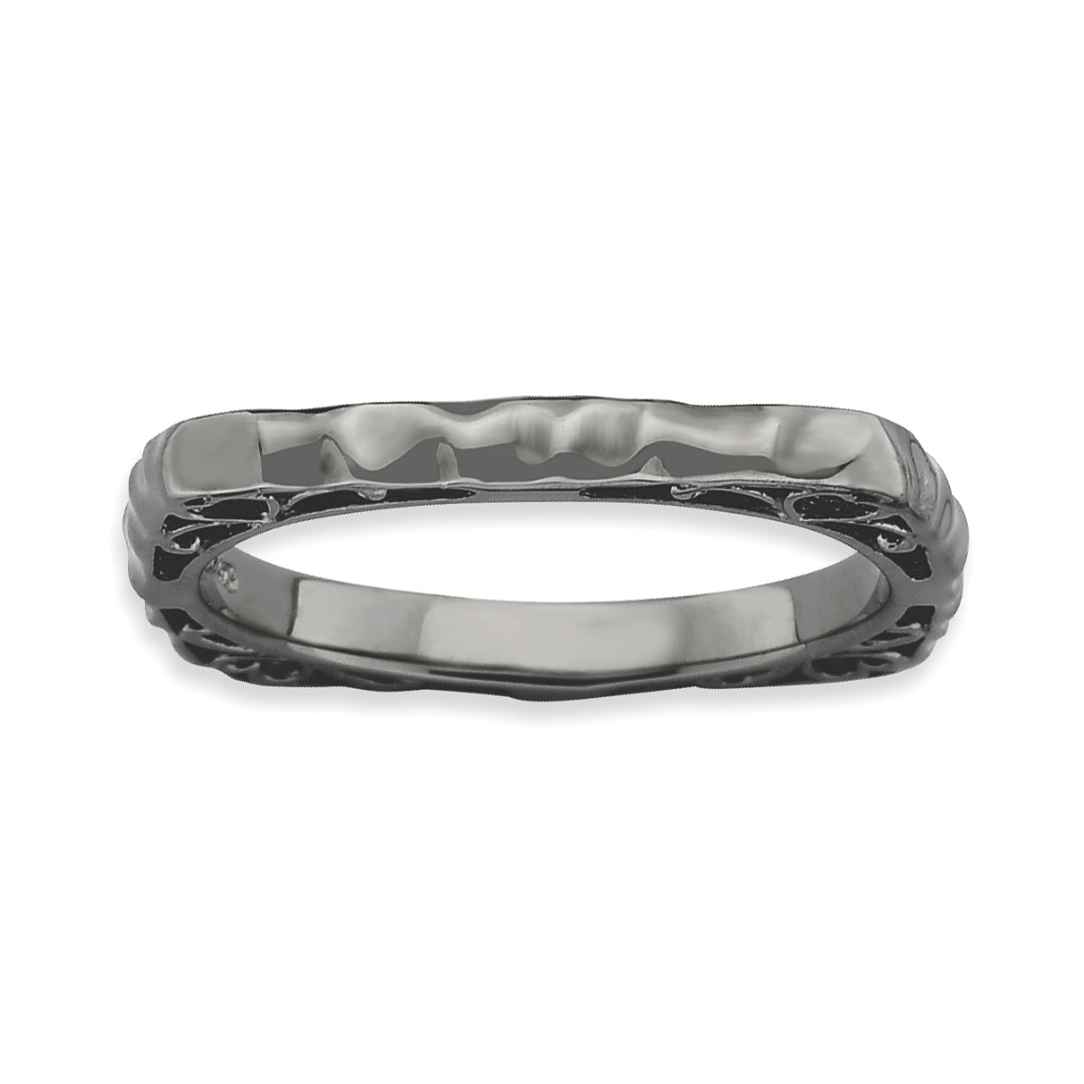 Sterlingsilber Stapelbar Expressions Poliert Schwarz Platte Quadratisch Ring