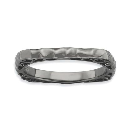 Sterlingsilber Stapelbar Expressions Poliert Schwarz Platte Quadratisch Ring