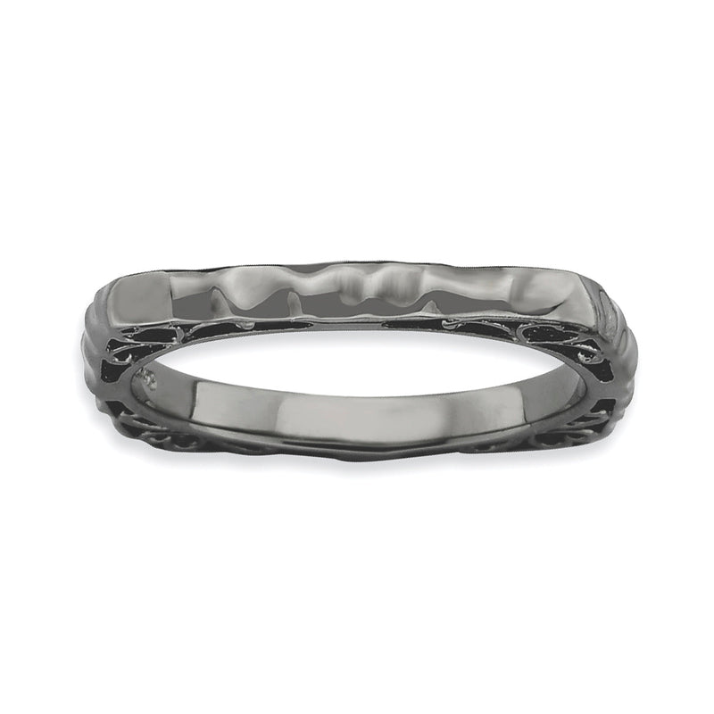 Sterlingsilber Stapelbar Expressions Poliert Schwarz Platte Quadratisch Ring