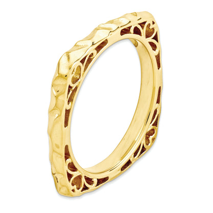 Sterlingsilber Stapelbar Expressions Poliert Gold Platte Quadratisch Ring
