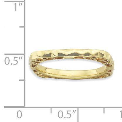 Sterlingsilber Stapelbar Expressions Poliert Gold Platte Quadratisch Ring