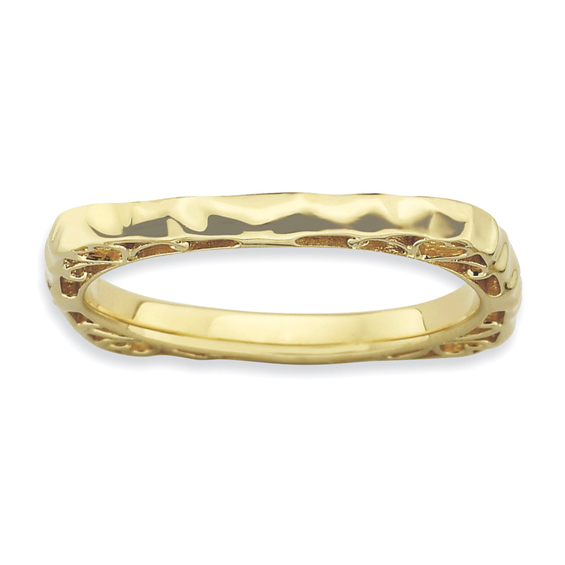 Sterlingsilber Stapelbar Expressions Poliert Gold Platte Quadratisch Ring