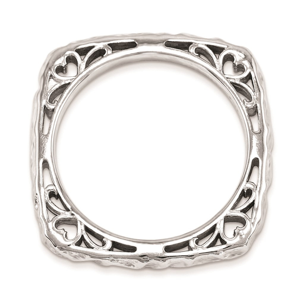 Sterlingsilber Stapelbar Expressions Poliert Rhodium Platte Quadratisch Ring