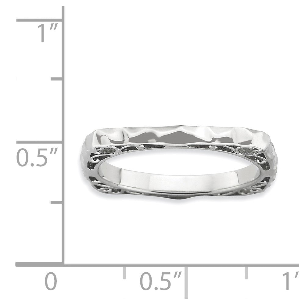 Sterlingsilber Stapelbar Expressions Poliert Rhodium Platte Quadratisch Ring