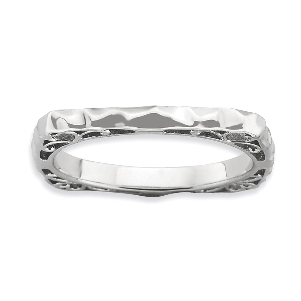 Sterlingsilber Stapelbar Expressions Poliert Rhodium Platte Quadratisch Ring