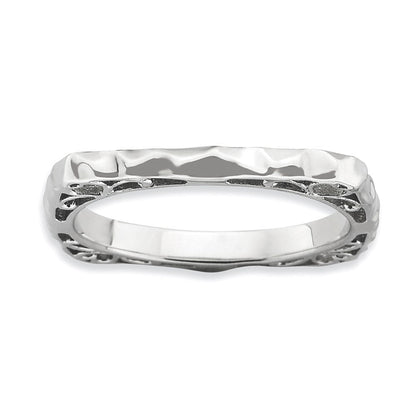Sterlingsilber Stapelbar Expressions Poliert Rhodium Platte Quadratisch Ring
