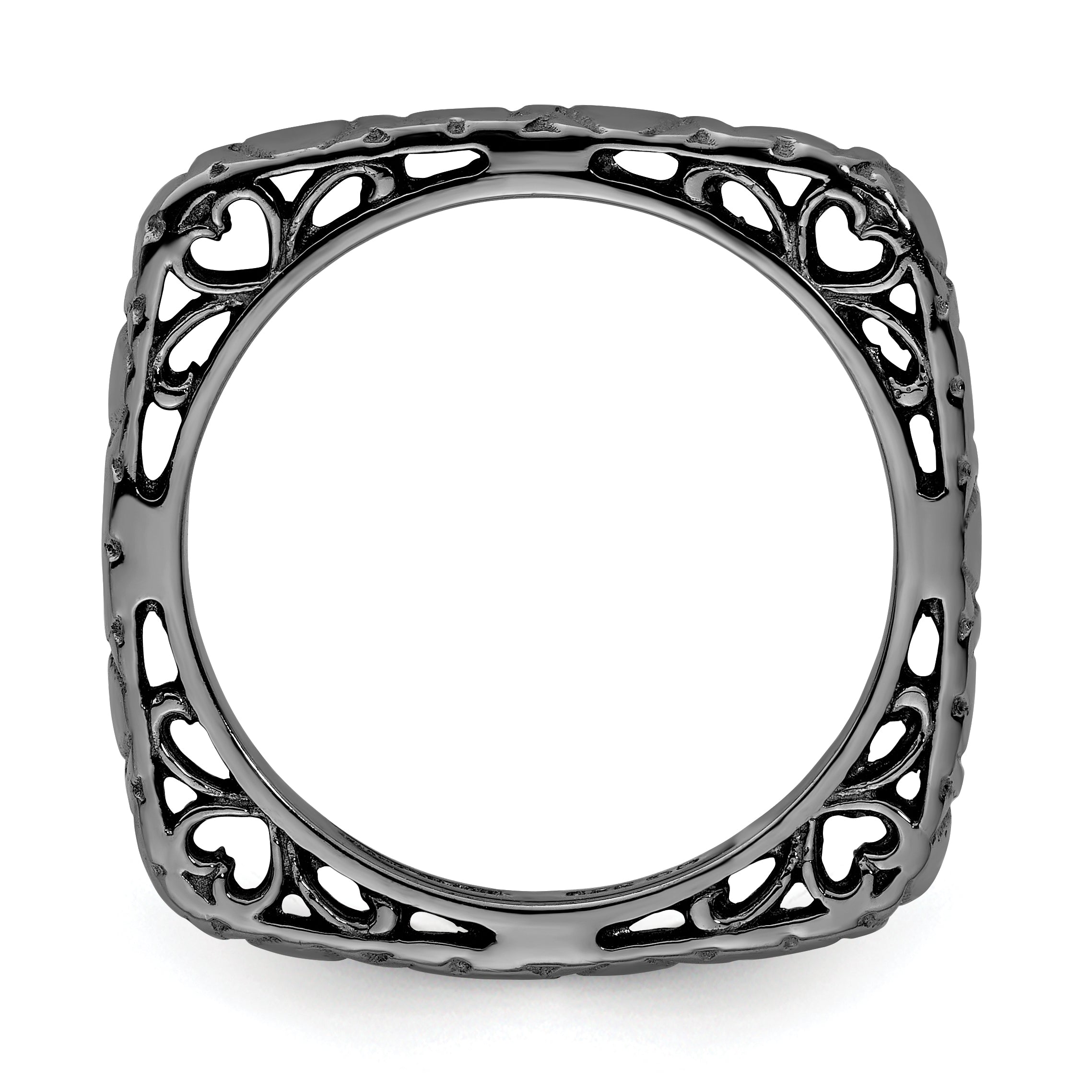Sterlingsilber Stapelbar Expressions Poliert Schwarz Beschichtet Quadratisch Ring