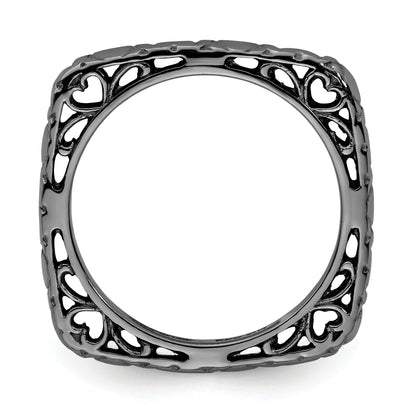 Sterlingsilber Stapelbar Expressions Poliert Schwarz Beschichtet Quadratisch Ring