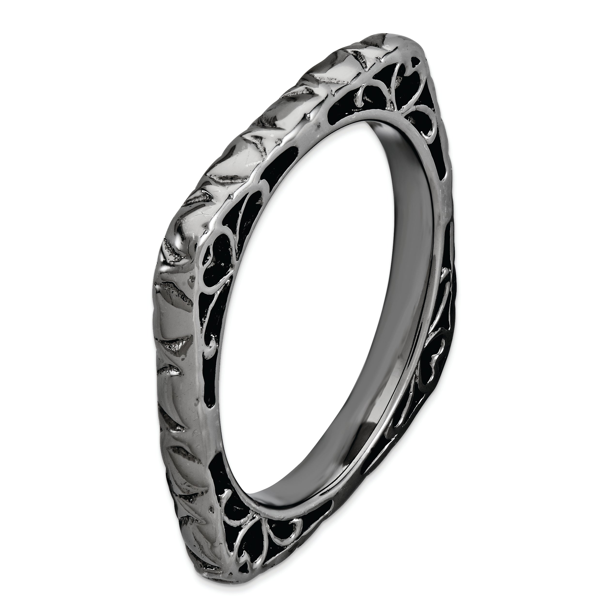 Sterlingsilber Stapelbar Expressions Poliert Schwarz Beschichtet Quadratisch Ring