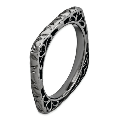 Sterlingsilber Stapelbar Expressions Poliert Schwarz Beschichtet Quadratisch Ring